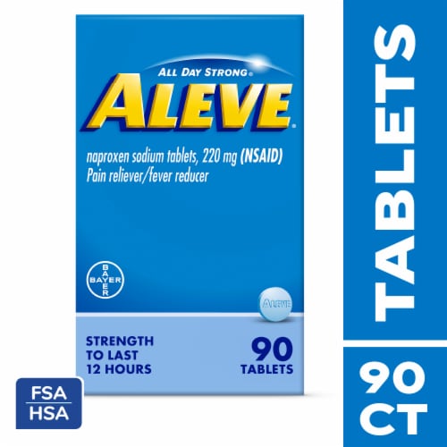 Aleve Pain Reliever & Fever Reducer Naproxen Sodium Tablets Perspective: front