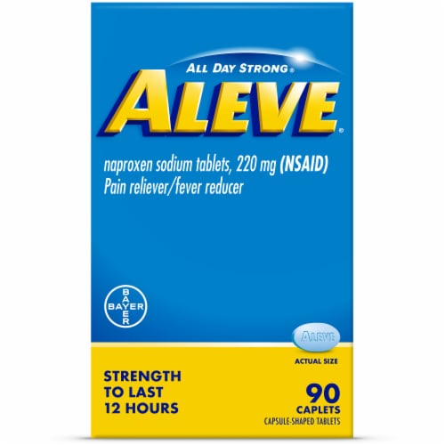 Aleve® Pain Reliever and Fever Reducer Naproxen Sodium Caplets Perspective: front