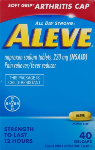 Aleve Pain Reliever & Fever Reducer Naproxen Sodium Gelcaps Perspective: front