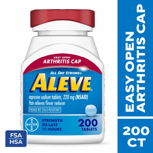 Aleve® Naproxen Sodium Pain Reliever and Fever Reducer Tablets Perspective: front