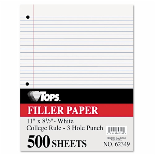 Filler Paper, 3-Hole, 8.5 x 11, Medium/College Rule, 500/Pack 62349, 1 -  Foods Co.