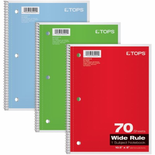 TOPS Products  Oxford Wide Rule 1-Subject Spiral Notebook - 70 Sheets - Pack of 3 Perspective: front