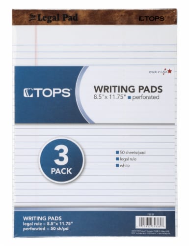 Tops™ Perforated White Rule Legal Pad - White - 50 Sheets Perspective: front