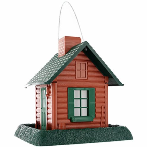 North States Log Cabin Bird Feeder, Lightweight Plastic Perspective: front