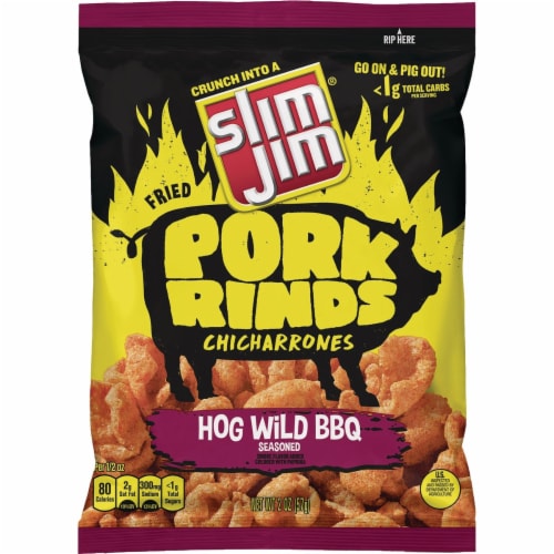 Slim Jim 2 Oz. Hogwild BBQ Pork Rinds 122710 Pack of 12 Perspective: front