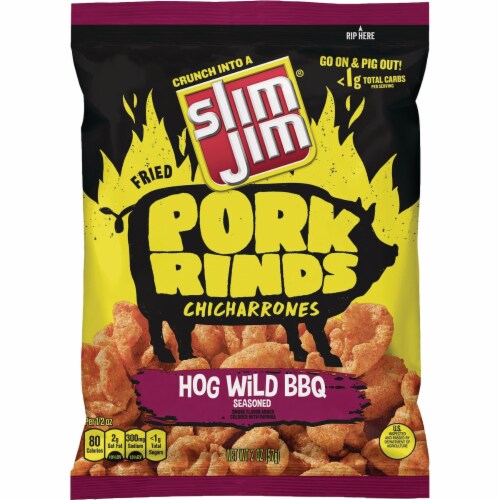 Slim Jim 2 Oz. Hogwild BBQ Pork Rinds 122710 Pack of 12 Perspective: front