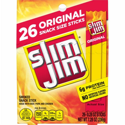 Slim Jim Original Snack Size Stick 0.28 Oz Meat Snacks Perspective: front