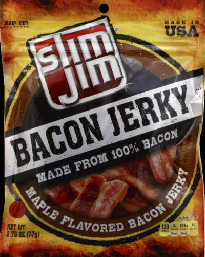 Slim Jim Maple Bacon Jerky Perspective: front