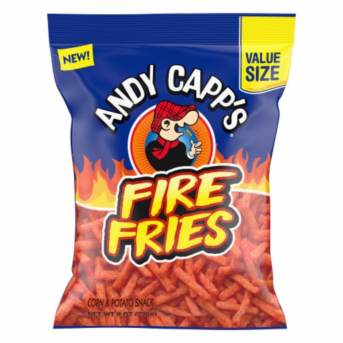 Andy Capp's Fire Fries Corn & Potato Snacks Perspective: front