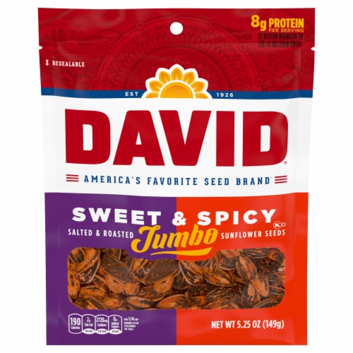 David® Sweet & Spicy Jumbo Salted & Roasted Sunflower Seeds Perspective: front