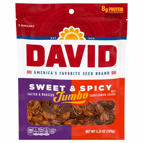 David® Sweet & Spicy Jumbo Salted & Roasted Sunflower Seeds Perspective: front