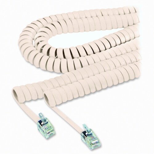 Coiled Phone Cord, Plug/Plug, 25 ft, Beige