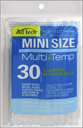 Ad Tech Mini Size Multi-Temp Glue Sticks - 4 x 0.28 Inch - 30 Pack Perspective: front