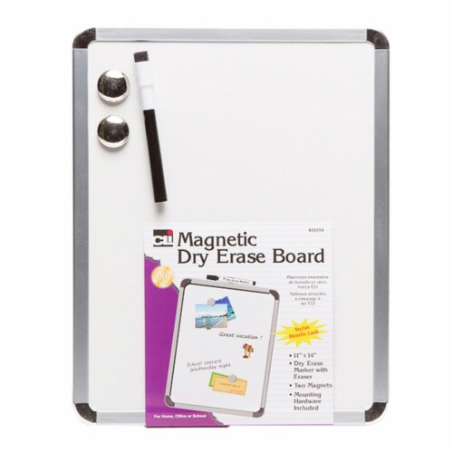 Framed Magnetic Dry Erase Board with Marker & Magnets, Silver Frame, 11  x 14 Perspective: front