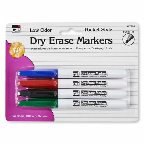 Dry Erase Markers, 4 Colors, Bullet Tip, Pack of 4 Perspective: front