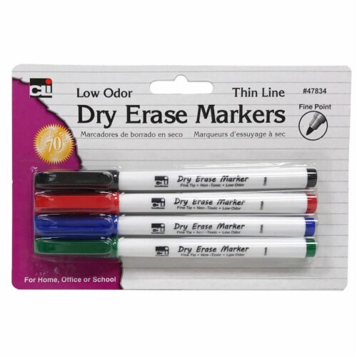 Dry Erase Markers, Thin Line Style, Assorted Colors, Pack of 4 Perspective: front