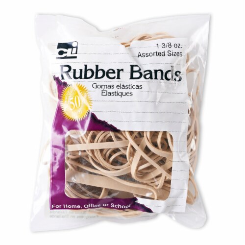 Charles Leonard Rubber Bands, 3/8 Ounce Bags, Amber, Assorted Sizes (56381) Perspective: front