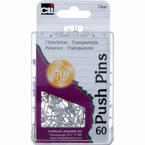 Charles Leonard Inc Clear Push Pins, 60 Ct Perspective: front