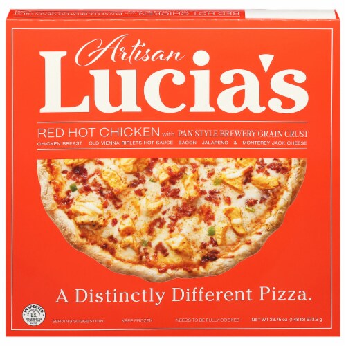 Lucia's Red Hot Chicken with Pan Style Brewery Grain Crust Pizza Perspective: front