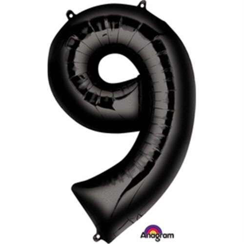 Anagram 66595 34 in. Number 9 Black Super Shape Foil Balloons Perspective: front