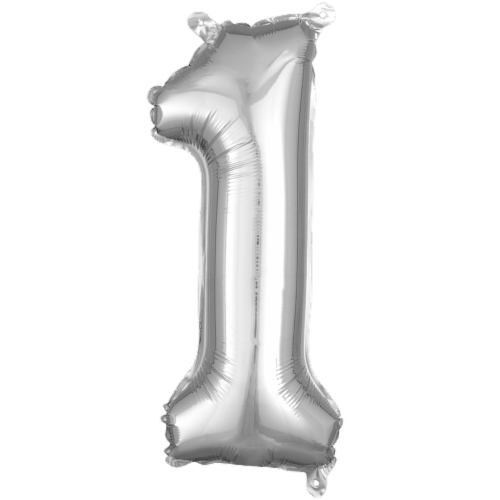 Anagram 78523 16 in. Number 1 Silver Shape Air Fill Foil Balloon Perspective: front