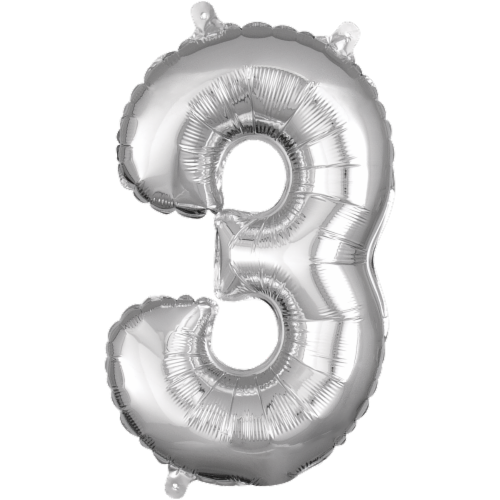 Amscan Air‑Filled Number 3 Balloons - Silver Perspective: front