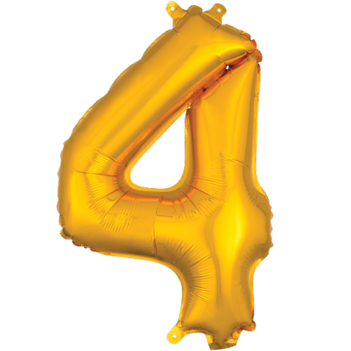 Anagram 78530 16 in. Number 4 Gold Shape Air Fill Foil Balloon Perspective: front