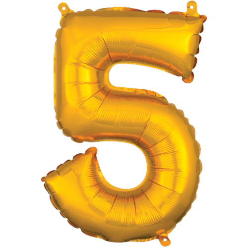 Amscan 3308530 Air‑Filled Number 5 Balloons - Gold Perspective: front