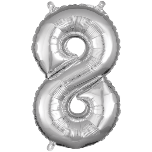 Anagram 78537 16 in. Number 8 Silver Shape Air Fill Foil Balloon Perspective: front