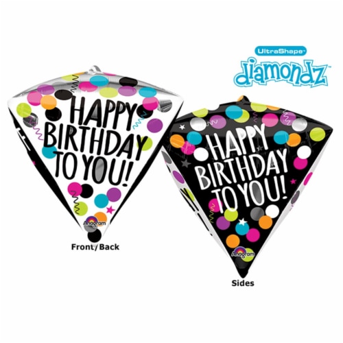 Anagram 85071 17 in. Happy Birthday Diamondz™ Foil Balloon Black & White Perspective: front