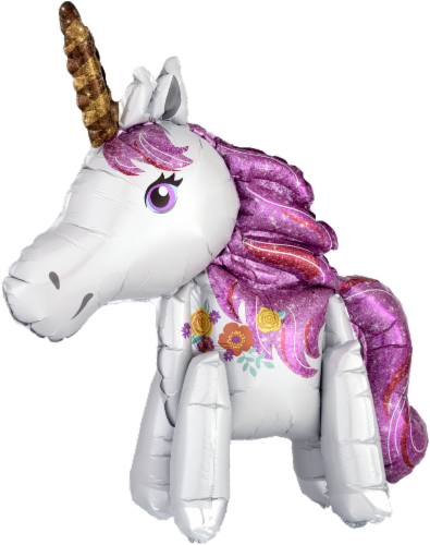 DecoPac Standing Magical Unicorn Inflatable Decoration - White/Purple Perspective: front
