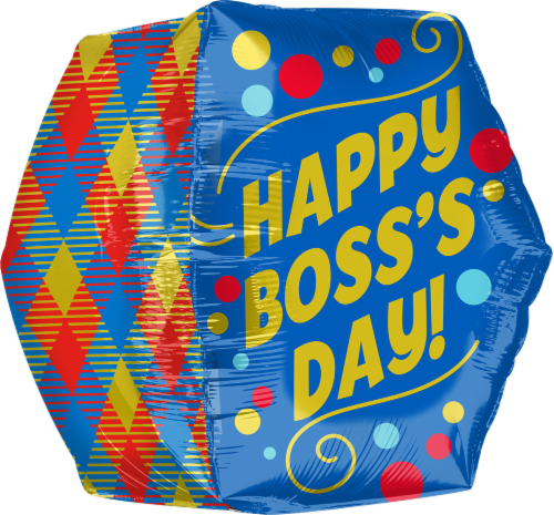 Anagram Boss's Day with Dots Balloon - Blue/Gold/Red Perspective: front