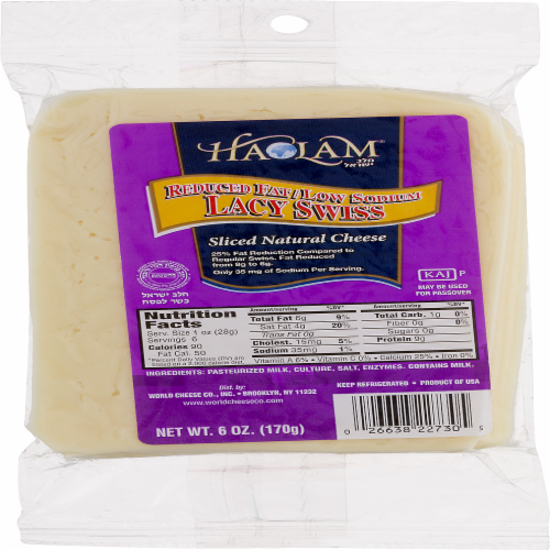 Haolam® Reduced Fat Low Sodium Lacy Swiss Sliced Cheese Perspective: front