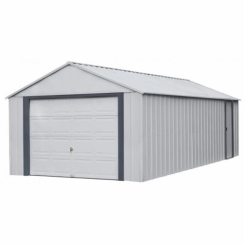 Arrow BGR1224FG 12 x 24 ft. Vinyl Murryhill Steel Prefab Storage Shed Kit, Flute Grey Perspective: front