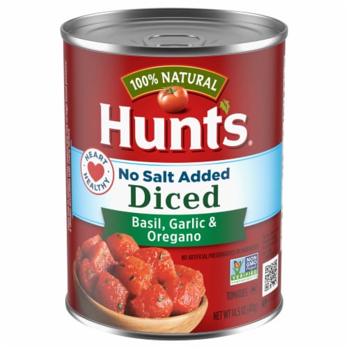 Hunt's No Salt Added Basil Garlic & Oregano Diced Tomatoes Perspective: front