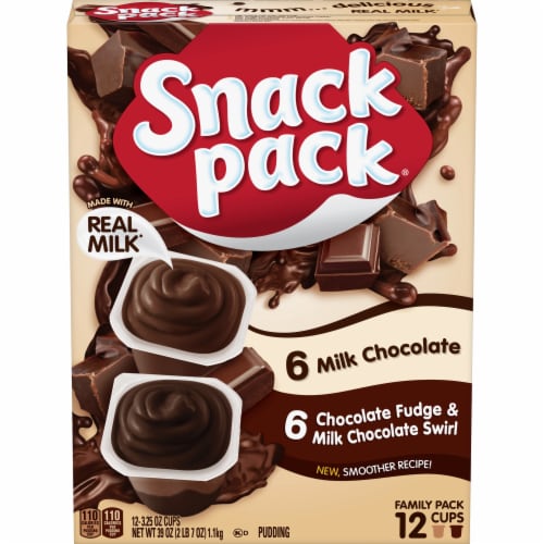 Snack Pack Family Pack Milk Chocolate And Chocolate Fudge/Milk Chocolate Swirl Pudding Cups Perspective: front