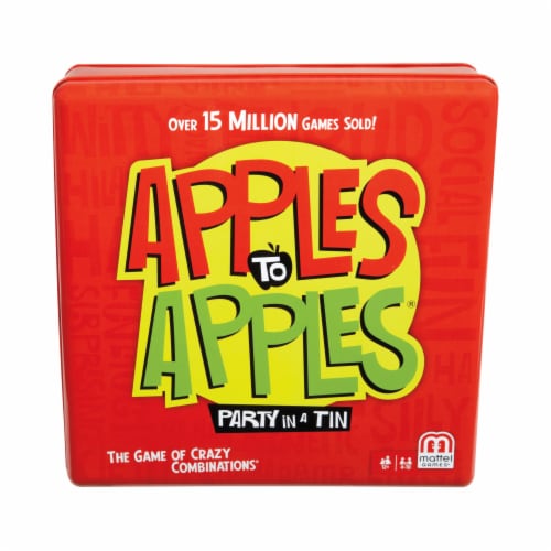 Mattel Apples to Apples Party Tin Card Game Perspective: front