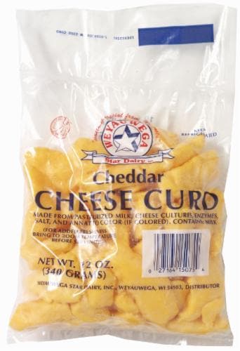WeyauWega Cheddar cheese curds Perspective: front