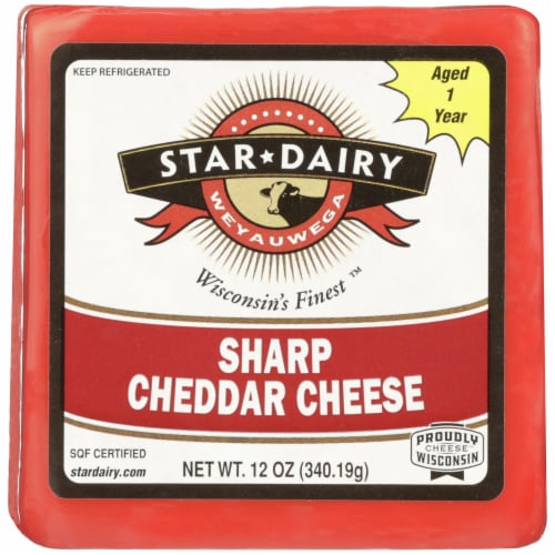 Weyauwega Star Dairy Sharp Cheddar Block Cheese Perspective: front
