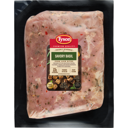 Tyson® Premium Quality Freshly Seasoned Savory Basil Pork Loin Bites Perspective: front