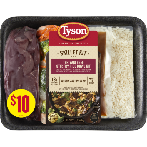Tyson® Teriyaki Style Beef Stir Fry Skillet Kit with Rice Vegetables & Sauce Packet Perspective: front