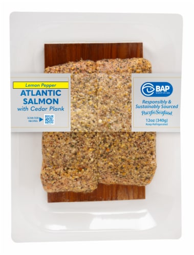 Lemon Pepper Atlantic Salmon With Cedar Plank Perspective: front