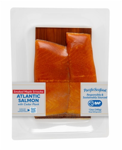 Pacific Seafood® Atlantic Salmon With Cedar Plank Smoked Maple Saracha Perspective: front