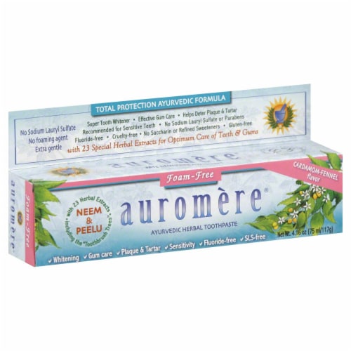 Auromere Cradamom-Fennel Flavor Ayurvedic Herbal Toothpaste Perspective: front