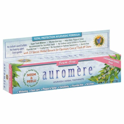 Auromere Cradamom-Fennel Flavor Ayurvedic Herbal Toothpaste Perspective: front