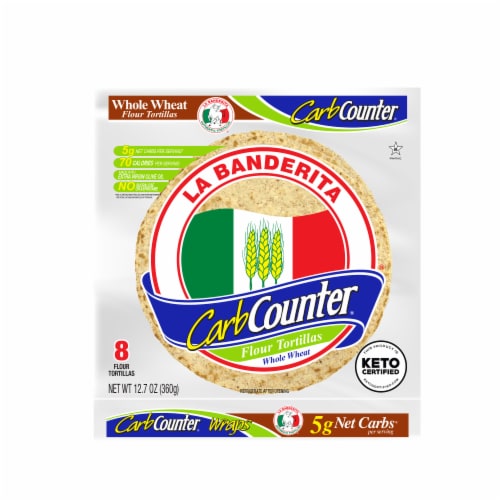La Banderita Low Carb Keto Friendly Carb Counter Whole Wheat Tortilla Perspective: front