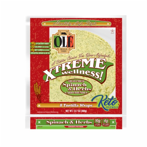 Olé Xtreme Wellness Spinach & Herbs Tortillas, Keto Friendly Perspective: front