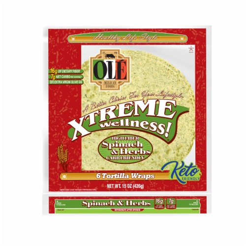 Olé Xtreme Spinach & Herbs Burrito Wrap Keto Friendly Tortillas Perspective: front