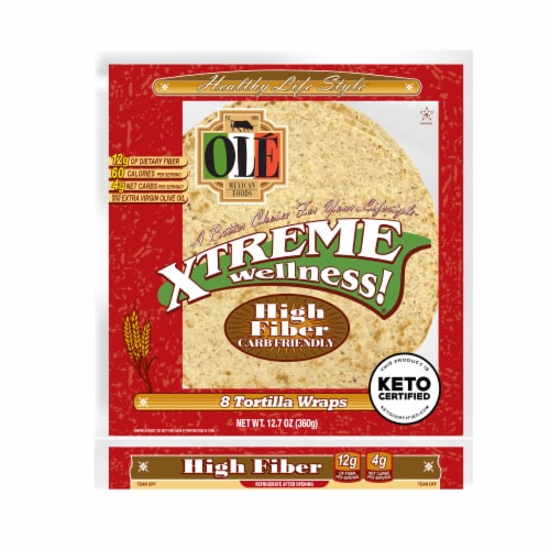 Olé Xtreme High Fiber Soft Taco Keto Certified Tortillas Perspective: front