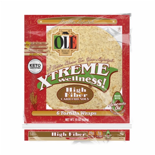 Olé Xtreme High Fiber Burrito Wrap Keto Certified Flour Tortillas Perspective: front